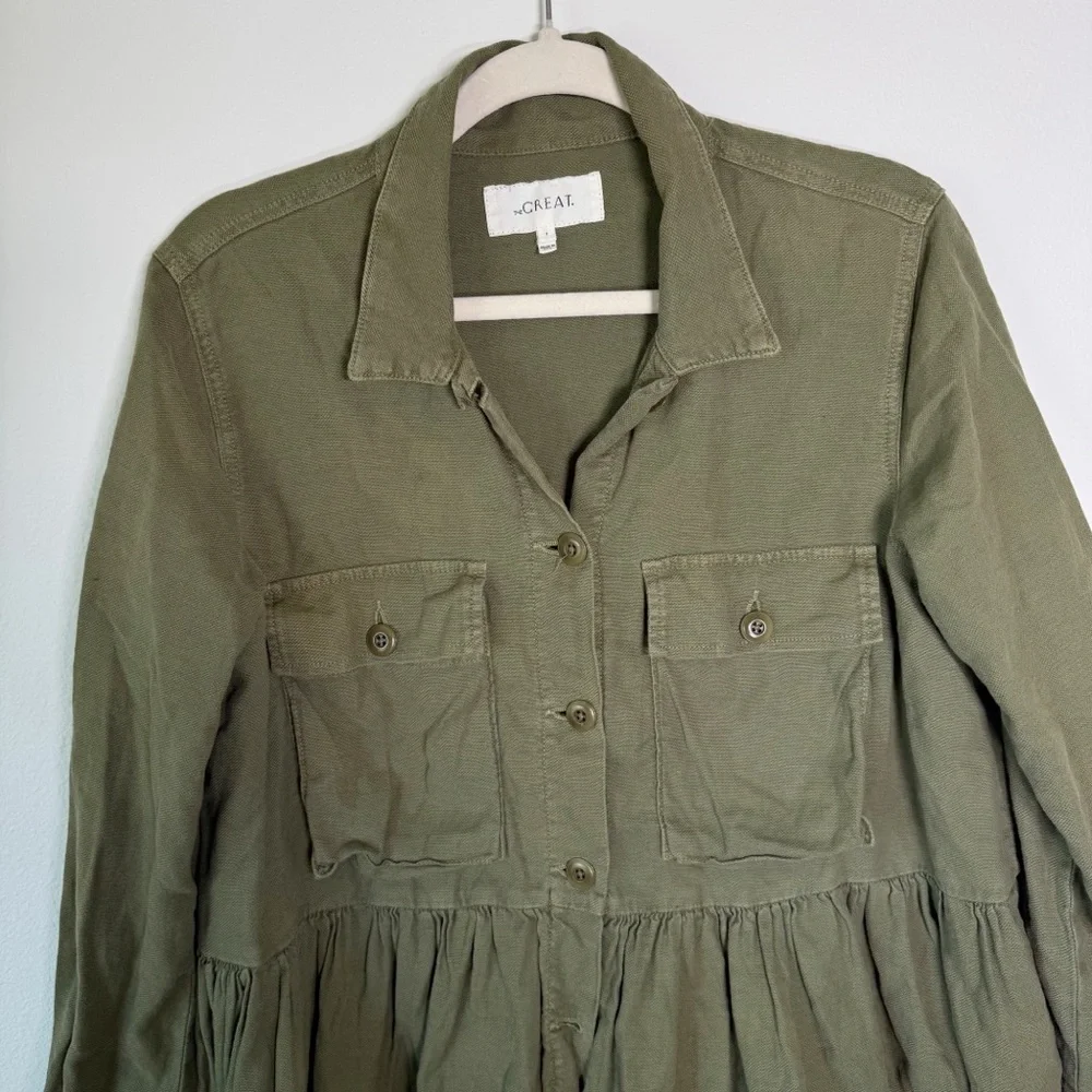 THE‎ GREAT Flutter Army Vintage Army Green Peplum Crop Jacket Size 1 Small